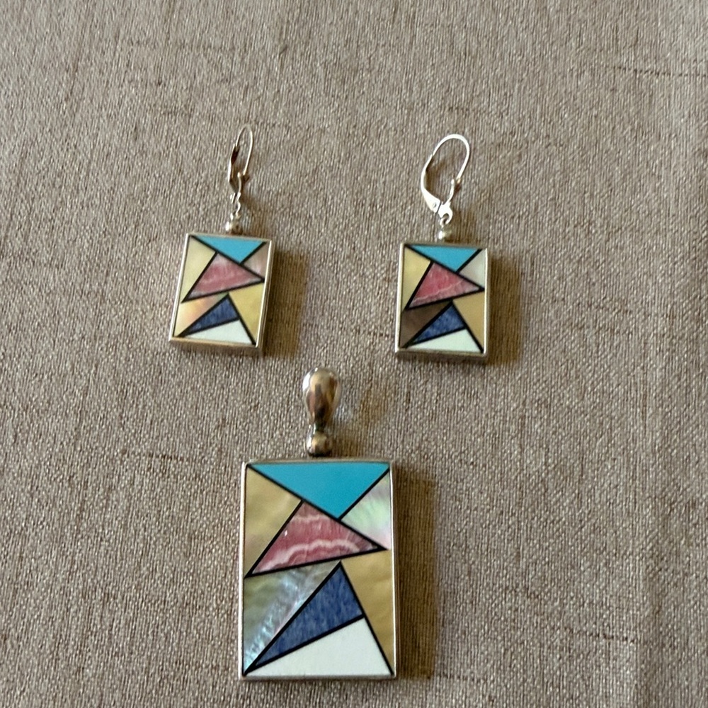 Geometric Pendant and Earrings Set 925 sterling silver
